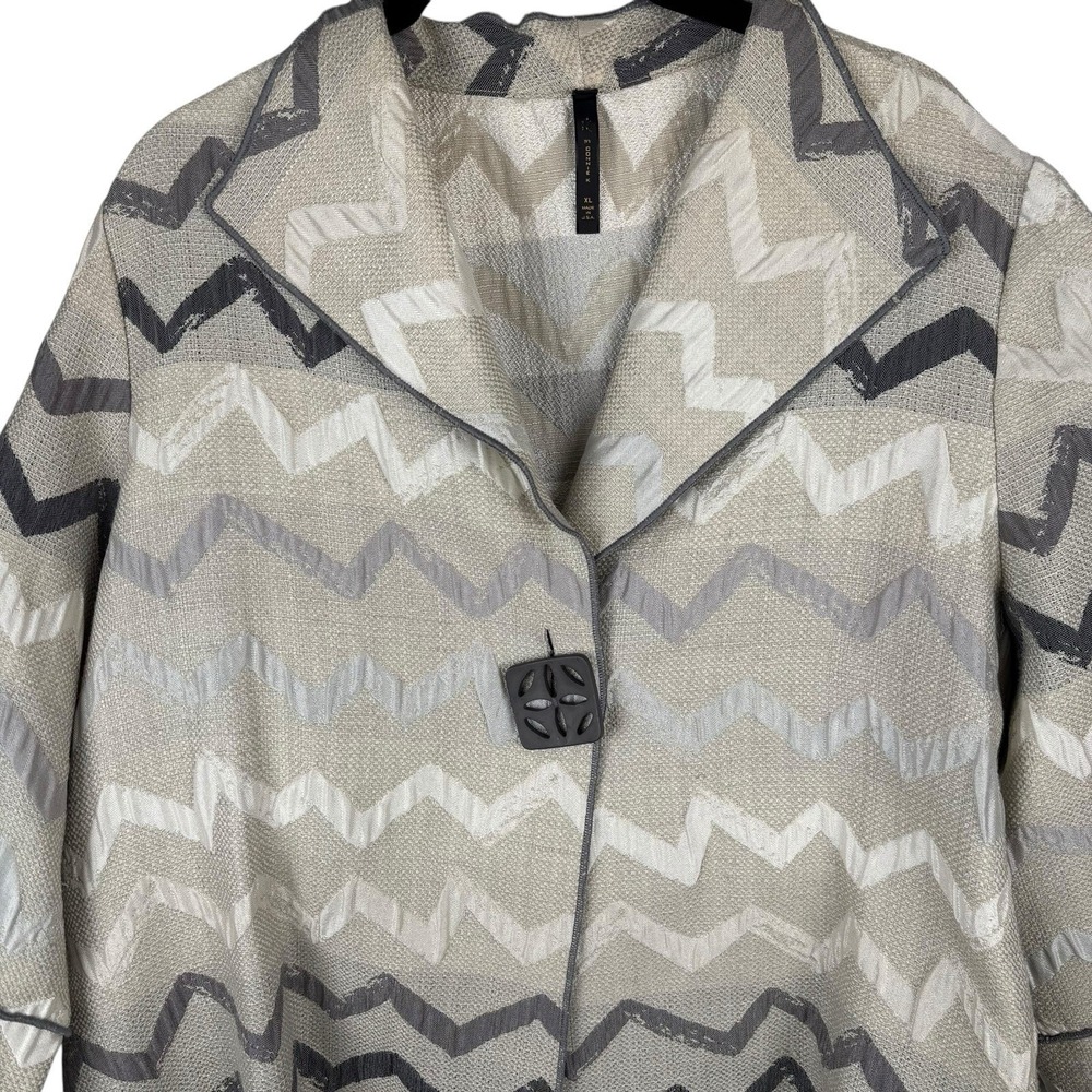 IC By Connie K Jacket‎ XL Cream Silver Chevron Oversized Blazer Jacket Artsy - Picture 3 of 7
